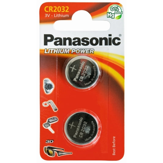 Panasonic Lithium Pack of 2 Coin Cell CR2032 Batteries - PC Gear UK