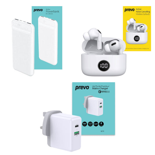 Prevo Entertainment Bundle with Active Noise Cancelling Earbuds, 10000mAh Powerbank & Mains Charger - PC Gear UK