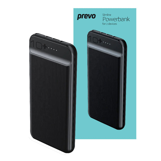 Prevo SP3012 Power bank,10000mAh Portable Fast Charging for Smart Phones, Tablets and Other Devices, Slim Design, Dual-Port with USB Type-C and Micro USB Connection, Black - PC Gear UK
