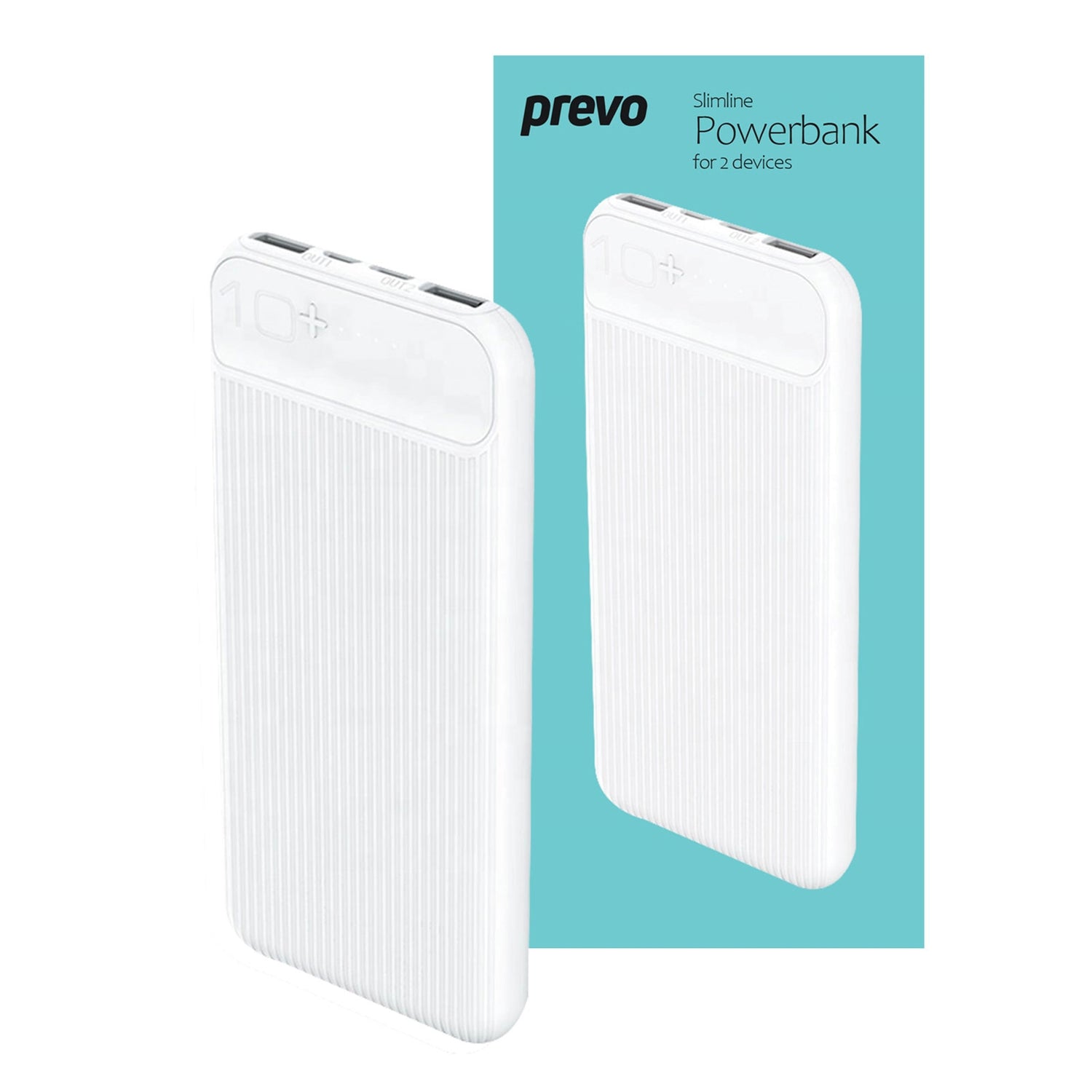 Prevo SP3012 Power bank,10000mAh Portable Fast Charging for Smart Phones, Tablets and Other Devices, Slim Design, Dual-Port with USB Type-C and Micro USB Connection, White - PC Gear UK
