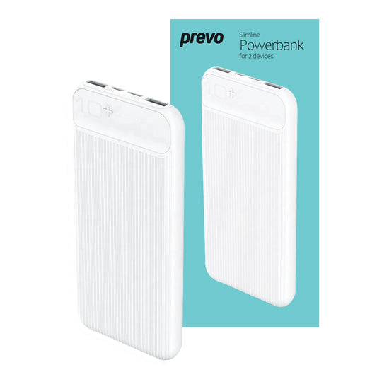 Prevo SP3012 Power bank,10000mAh Portable Fast Charging for Smart Phones, Tablets and Other Devices, Slim Design, Dual-Port with USB Type-C and Micro USB Connection, White - PC Gear UK