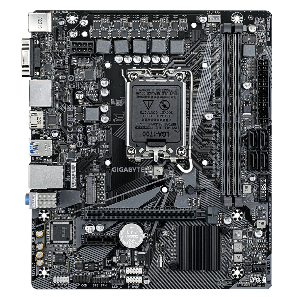 GIGABYTE H610M S2H V3 DDR4 Motherboard - Supports Intel Core 14th CPUs, 4+1+1 Hybrid Digital VRM, up to 3200MHz DDR4, 1xPCIe 3.0 M.2, GbE LAN , USB 3.2 Gen 1, Intel, LGA 1700, Intel Celeron, Intel Core i3, Intel Core i5, Intel Core i7, Intel Core i9