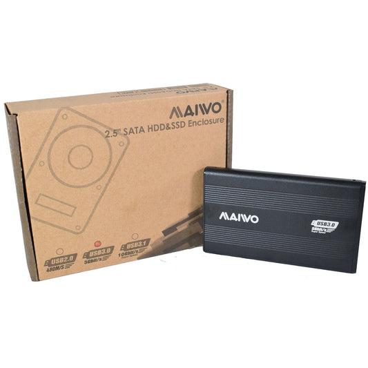 Maiwo 2.5 Inch External Hard Drive Enclosure, USB 3.0, 5Gbps, Black, For SATA III HDD/SSD - PC Gear UK