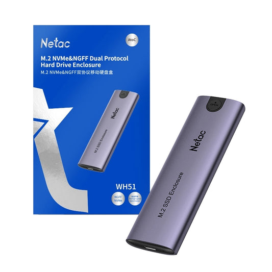 Netac M.2 NVMe/SATA External Enclosure, USB3.1, Aluminum, 10Gbps, USB C to C, USB C to A - PC Gear UK