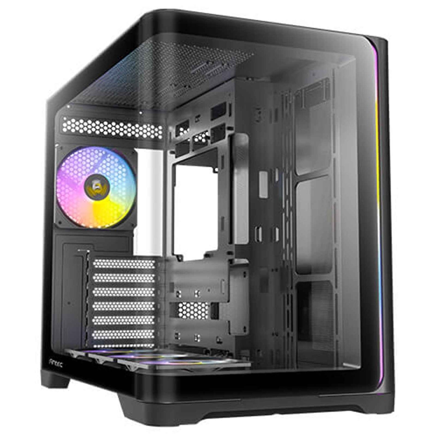 Antec Constellation C5 Curve Gaming Case, 1 x USB Type-C / 2 x USB 3.0, Tempered Glass Front and Side Window Panels, Dual Chamber Design, 4 x Pre-Installed ARGB LED Fans, Micro-ATX, ITX Compatible