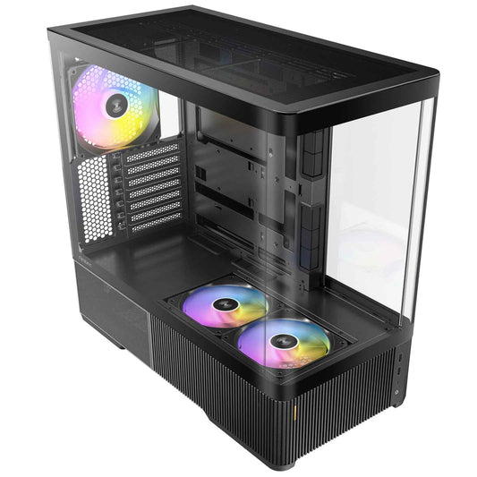 Antec Constellation C6 Air Micro Tower Gaming Case, 1 x USB Type-C / 1 x USB 3.0, Curved Tempered Glass Front and Side Window Panel, Bottom-to-Top Vertical Airflow., 4 x Pre-Installed ARGB LED Fans, Micro-ATX, ITX Compatible