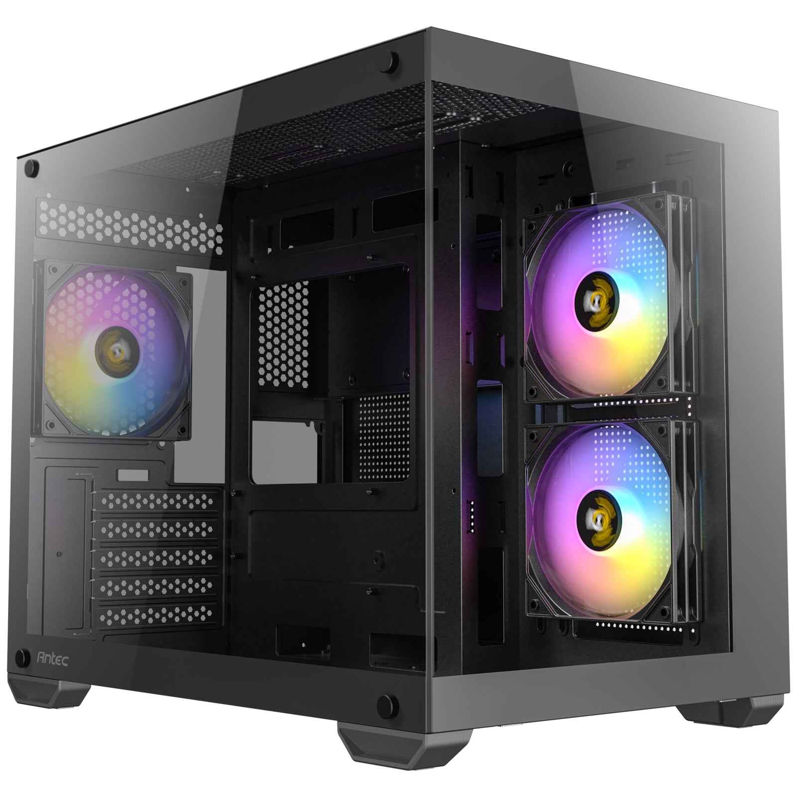Antec CX600M ARGB Mini-Tower Gaming Case, 1 x USB 3.0 / 1 x USB 2.0, Tempered Glass Front and Side Window Panel, Dual-Chamber Design, 3 x Pre-Installed ARGB LED Fans, Micro-ATX, ITX Compatible