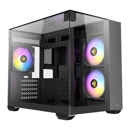 Antec CX600M Trio Mini Tower Gaming Case, Tempered Glass Front, Top & Side Panels, Dual Chamber Design, 3 x Pre-Installed ARGB Fans, USB-C, USB 3.0 & USB 2.0, Micro-ATX/ITX, Black