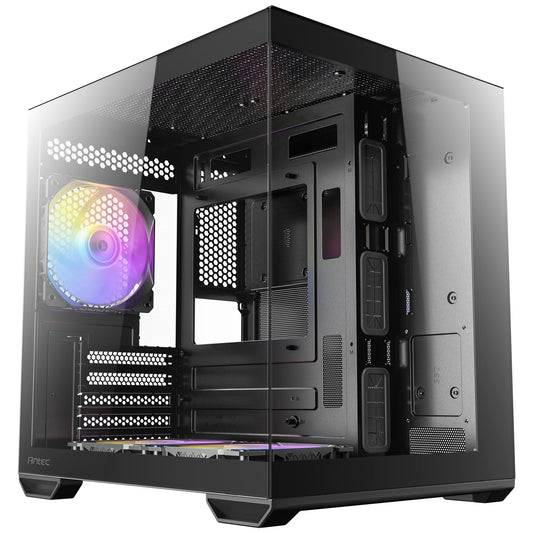 Antec, Antec CX60M ARGB Mini Tower Micro ATX Gaming Case, Black, Tempered Glass Panels, Dual Chamber Design, Vertical Cooling, Pre-Installed ARGB Fans, Water Cooling Support,, Mini Tower