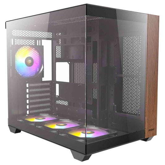 Antec CX800 Wood Mid Tower Gaming Case, 1 x USB Type-C / 1 x USB 3.0, Tempered Glass Front and Side Window Panel, Dual Chamber Design, 4 x Pre-Installed ARGB LED Fans, ATX, Micro-ATX, ITX Compatible