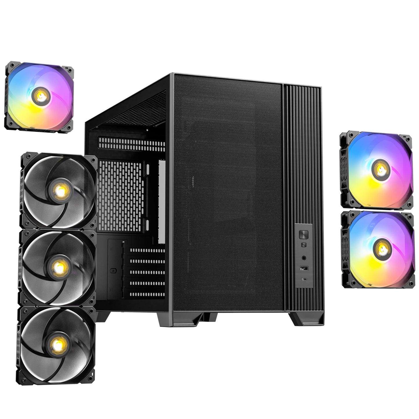 Antec, Antec FLUX M Mini Tower PC Case - Tempered Glass, Steel/Plastic, 6 PWM Fans, USB-C, Micro-ATX/ITX Compatibility, Mini Tower
