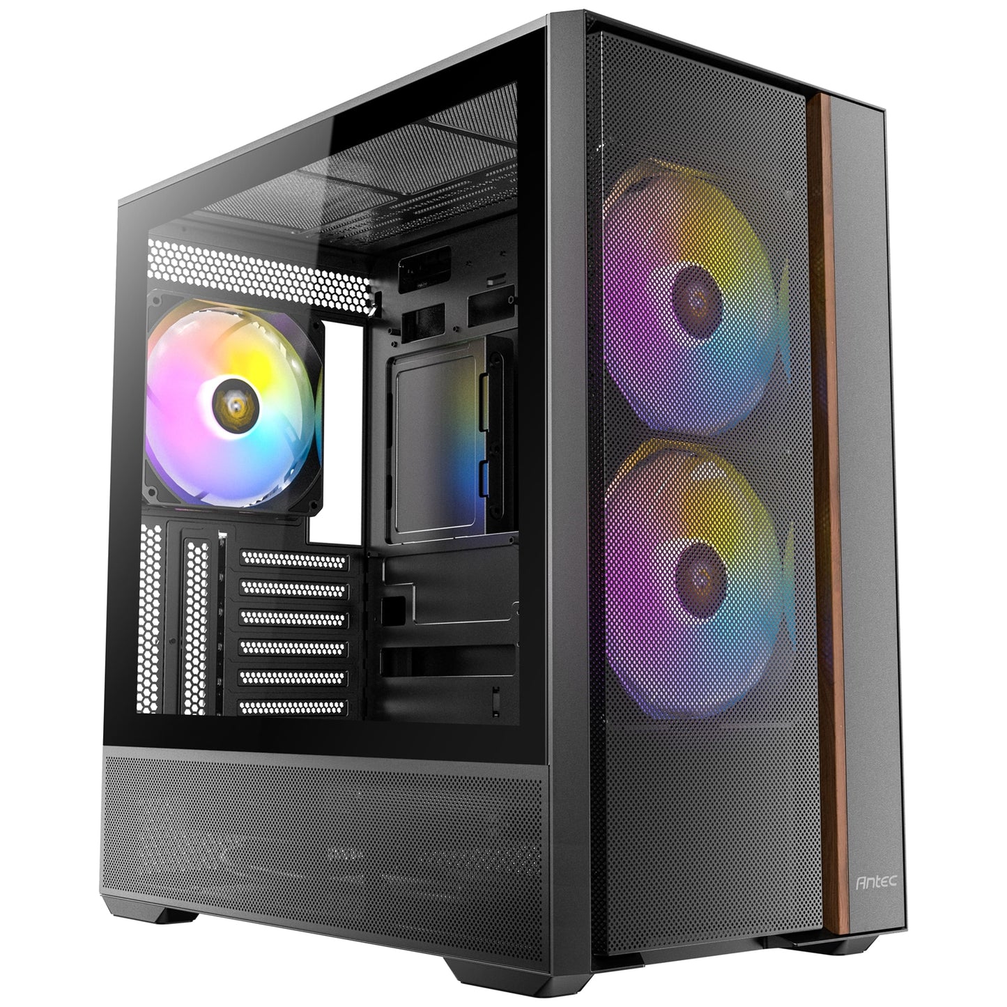 Antec, Antec FLUX Rear Mid Tower PC Case - Tempered Glass, Steel/Plastic/Wood, 5 PWM Fans, USB-C, ATX/Micro-ATX/ITX Compatibility, Mid tower