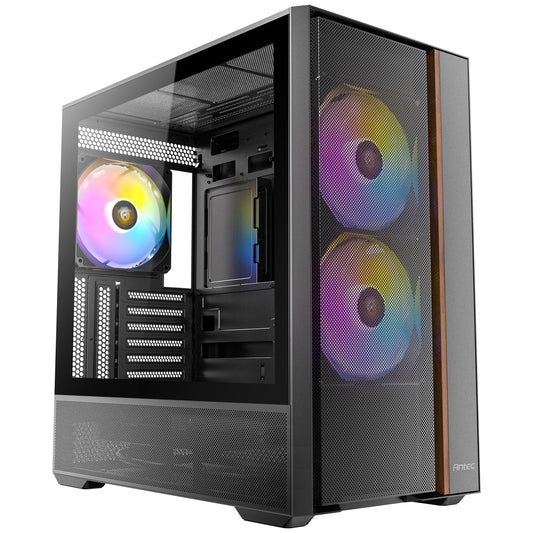 Antec, Antec FLUX Rear Mid Tower PC Case - Tempered Glass, Steel/Plastic/Wood, 5 PWM Fans, USB-C, ATX/Micro-ATX/ITX Compatibility, Mid tower