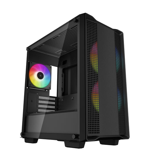 DeepCool CC360 ARGB, Black, Mini Tower Chassis w/ Tempered Glass Window, 3x 120mm ARGB Fans, USB 3.0, mATX/mITX - PC Gear UK