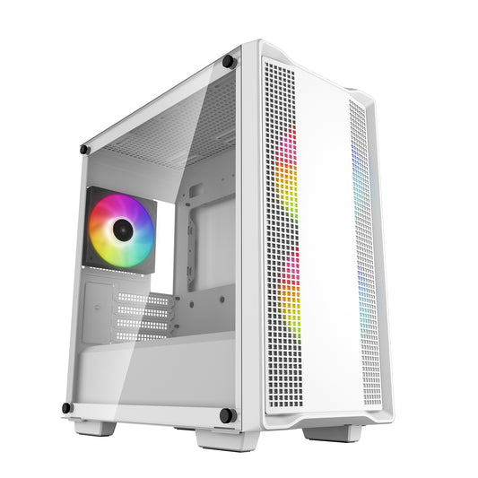DeepCool CC360 ARGB WH, White, Mini Tower Chassis w/ Tempered Glass Window, 3x 120mm ARGB Fans, USB 3.0, mATX/mITX - PC Gear UK