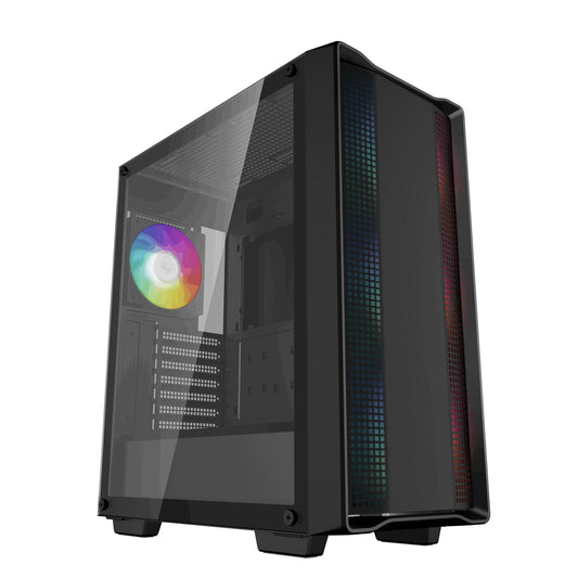 DeepCool CC560 ARGB V2 Case, Gaming, Black, Mid Tower, 1 x USB 3.0 / 1 x USB 2.0, Tempered Glass Side Window Panel, Abundant Airflow Performance, Addressable RGB LED Fans, ATX, Micro ATX, Mini-ITX - PC Gear UK