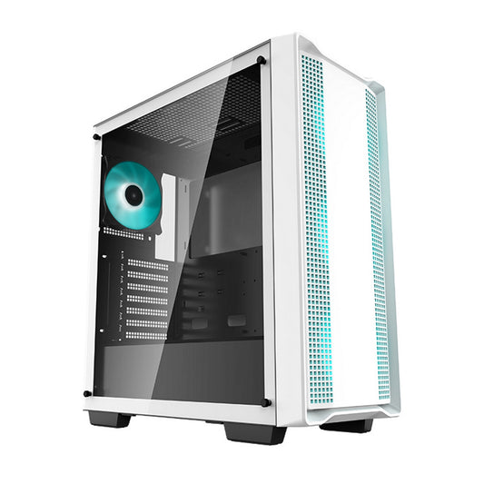 DeepCool CC560 WH Case, Gaming, White, Mid Tower, 1 x USB 3.0 / 1 x USB 2.0, Tempered Glass Side Window Panel, DeepCool Blue LED Fans, ATX, Micro ATX, Mini-ITX - PC Gear UK