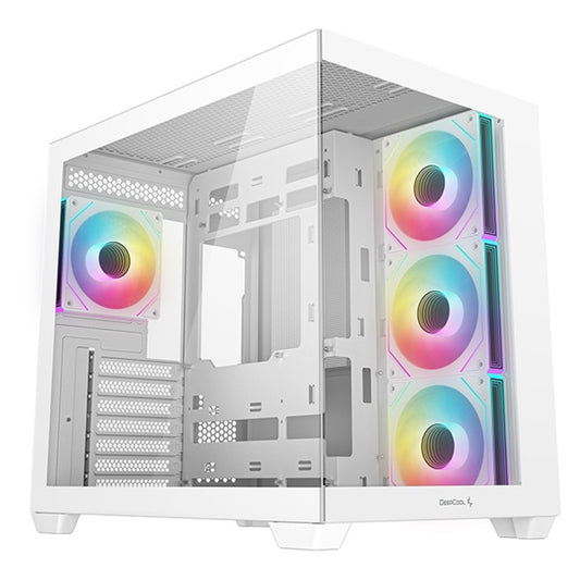 DeepCool CG530 4F Mid-Tower Case with Tempered Glass Panels, 4 Pre-Installed ARGB Fans, and Optimal Airflow Support, White - PC Gear UK