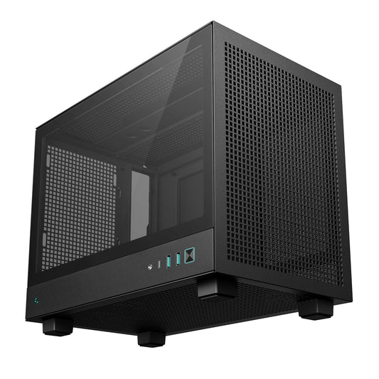 DeepCool CH160 Ultra-Portable Gaming Case Black Micro Tower with Tempered Glass Side Window Panel, Advanced Cooling, USB 3.0/USB-C Ports, Pre-Installed Fans, Mini-ITX - PC Gear UK