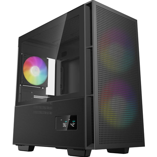 DeepCool CH360 Digital Gaming Case Black Mid Tower with Tempered Glass Side Window Panel, Advanced Cooling, USB 3.0/USB-C Ports, Pre-Installed Fans, Micro ATX/Mini-ITX - PC Gear UK