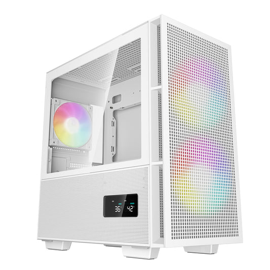 DeepCool CH360 Digital Gaming Case White, Mid Tower with Tempered Glass Side Window Panel, Advanced Cooling, USB 3.0/USB-C Ports, Pre-Installed Fans, Micro ATX/Mini-ITX - PC Gear UK
