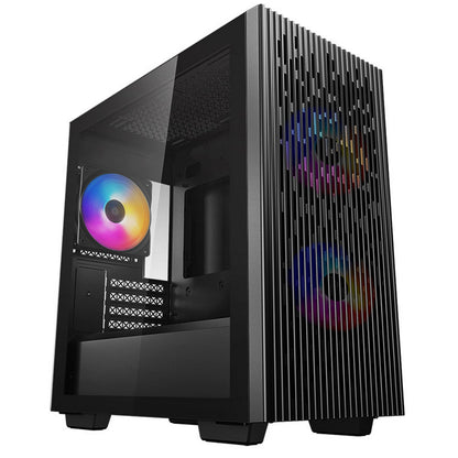 DeepCool, DeepCool MATREXX 40 3FS Case, Gaming, Black, Micro Tower, 1 x USB 3.0 / 1 x USB 2.0, Tempered Glass Side Window Panel, Mesh Front Panel for Optimized Airflow, Tri-Colour LED Fans, Micro ATX, Mini-ITX, Micro Tower