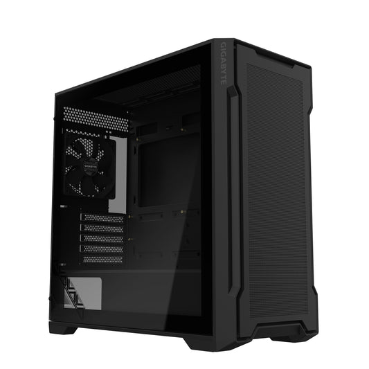 Gigabyte C102 GLASS Mid Tower PC Case - Black, Tempered Glass Side Panel, Optimized Airflow, Dual USB 3.0 Ports, Supports Liquid Cooling Up to 360mm - PC Gear UK