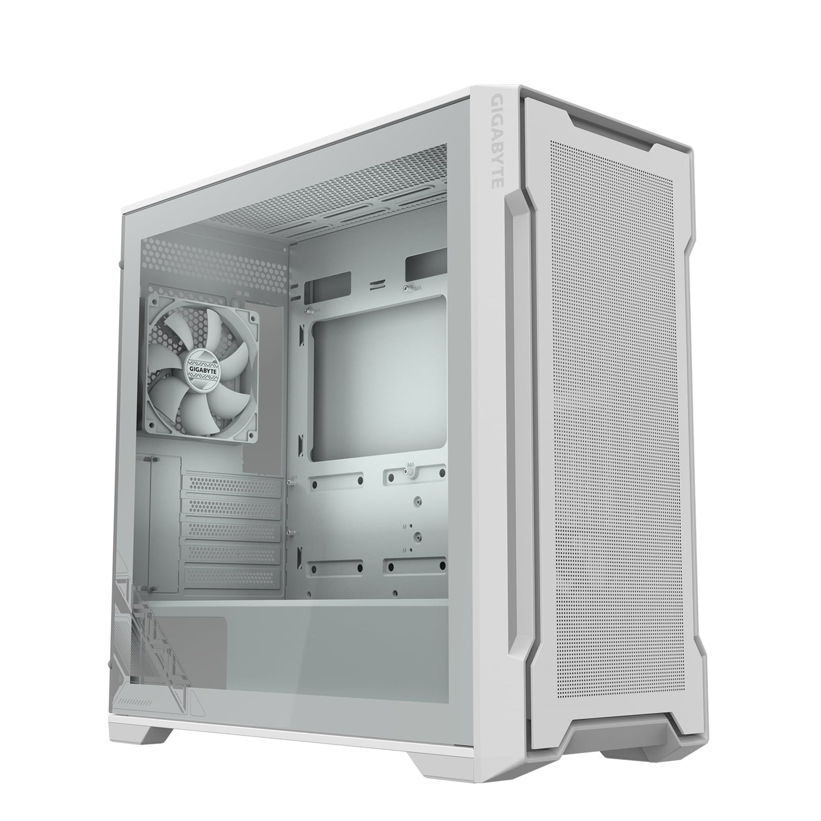 Gigabyte C102 GLASS ICE Mid-Tower Case, White, Tempered Glass Side Panel, USB 3.0 x2, 360mm Liquid Cooling Support, Pre-installed 120mm Fans, RGB Lighting Support, Magnetic Front Panel, PSU Shroud - PC Gear UK