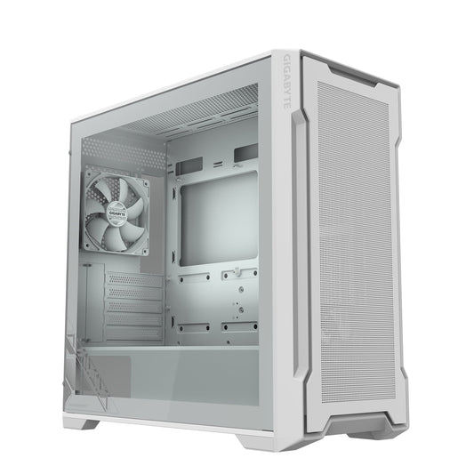 Gigabyte C102 GLASS ICE Mid-Tower Case, White, Tempered Glass Side Panel, USB 3.0 x2, 360mm Liquid Cooling Support, Pre-installed 120mm Fans, RGB Lighting Support, Magnetic Front Panel, PSU Shroud - PC Gear UK