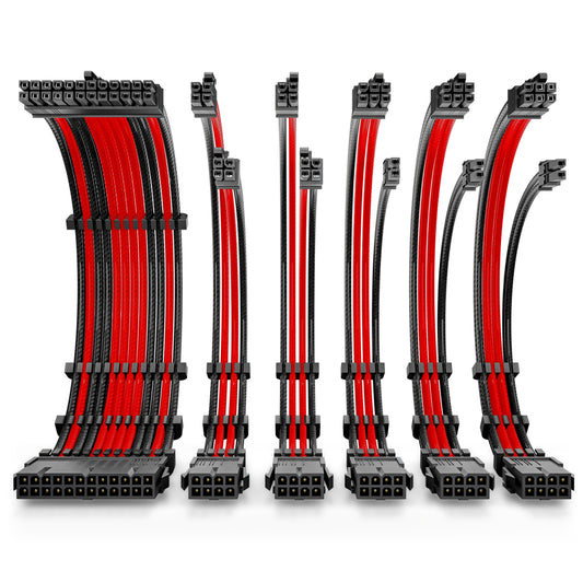 Antec Black/Red PSU Extension Cable Kit - 6 Pack (1x 24 Pin, 2x 4+4 Pin, 3x 6+2 Pin) - PC Gear UK