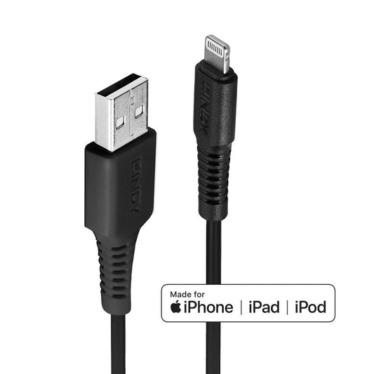 Lindy 31319 0.5m USB-A (M) 2.0 To Lightening (M) MFi Certified 480Mbps Cable - Black - PC Gear UK