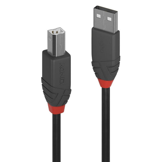 LINDY 36674 Anthra Line USB Cable, USB 2.0 Type-A (M) to USB 2.0 Type-B (M), 3m, Black & Red, Supports Data Transfer Speeds up to 480Mbps, Robust PVC Housing, Nickel Connectors & Gold Plated Contacts, Retail Polybag Packaging - PC Gear UK