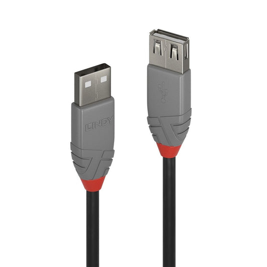 Lindy 36701 0.5m USB-A (M) 2.0 To USB-A (F) 2.0 Anthra Line 480Mbps Extension Cable - Black - PC Gear UK
