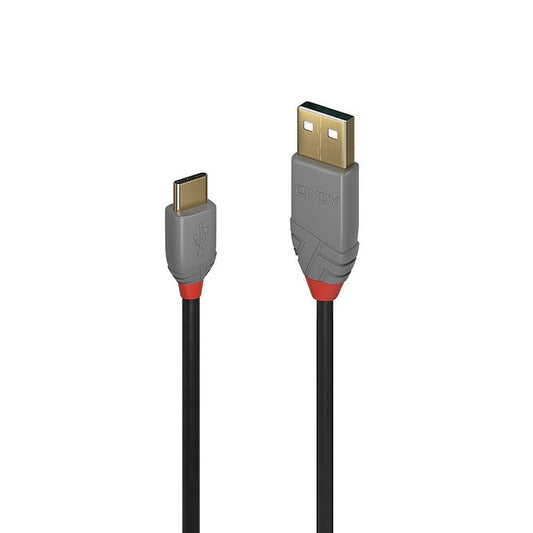 Lindy 36886 1m USB-A (M) 2.0 To USB-C (M) 2.0 Anthra Line 480Mbps Cable - Black - PC Gear UK