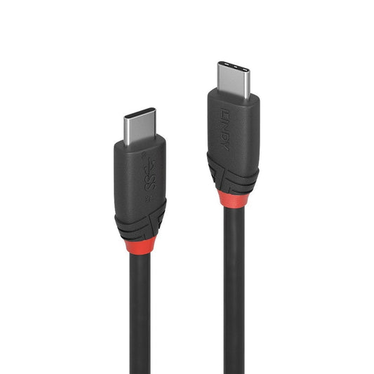 LINDY 36906 Black Line USB Cable, USB 3.2 Type-C (M) to USB 3.2 Type-C (M), 1m, Black & Red, SuperSpeed USB Supports Data Transfer Speeds up to 20Gbps, Robust PVC Housing, Nickel Connectors & Gold Plated Contacts, Retail Polybag Packaging - PC Gear UK