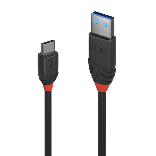 Lindy 36915 0.5m USB-A (M) 3.2 To USB-C (M) 3.2 Black Line 10Gbps Cable - Black - PC Gear UK