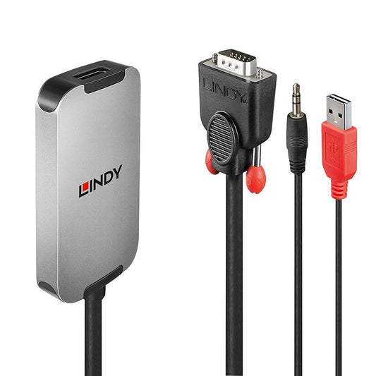 Lindy 38296 0.18m VGA & Audio (M) To HDMI (F) 1.2 USB Powered 1920x1080@60Hz Adapter Cable - Black - PC Gear UK
