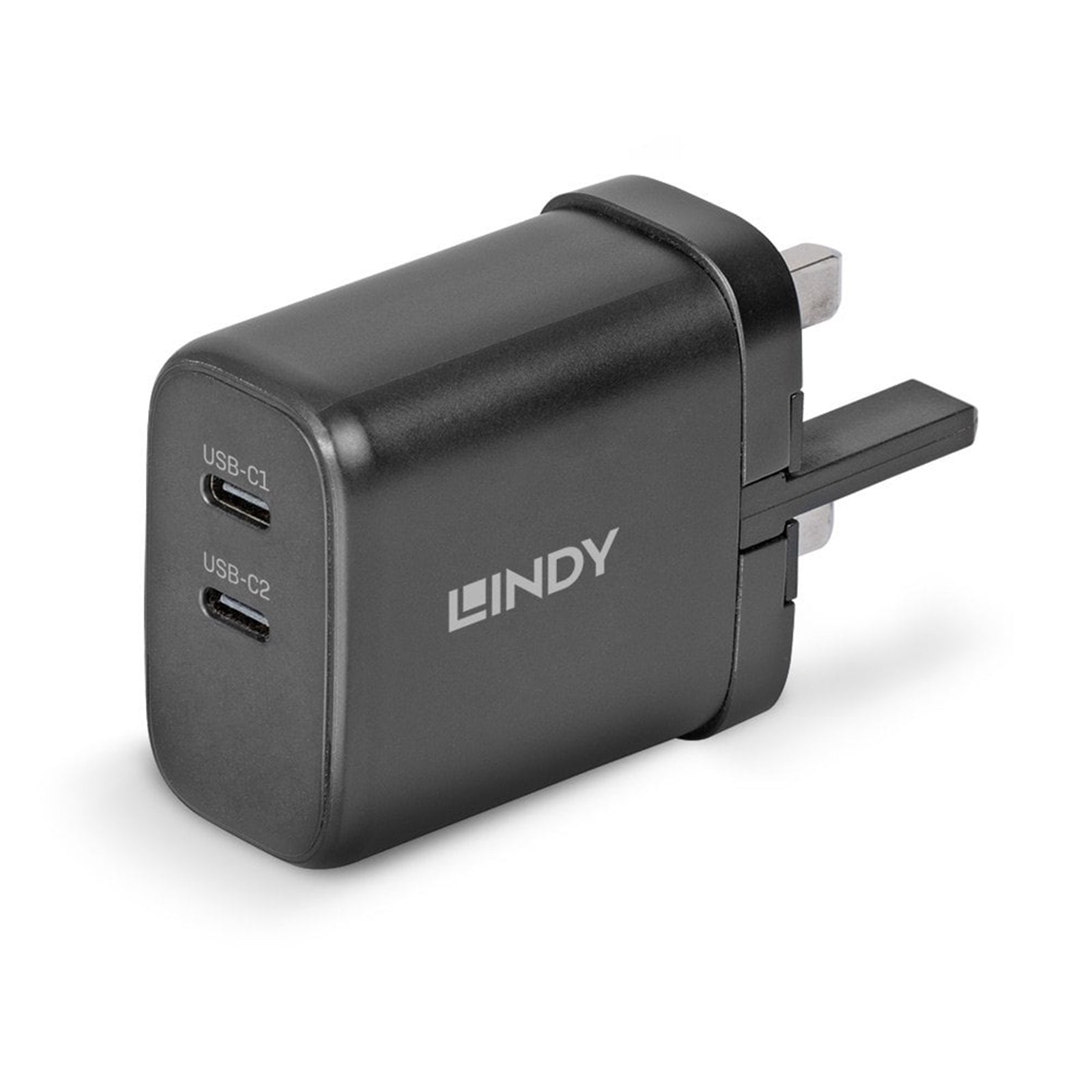 Lindy 65W USB 2 x Type C Charger, Input UK Plug, Output 2 x USB Type C Female, Black - PC Gear UK