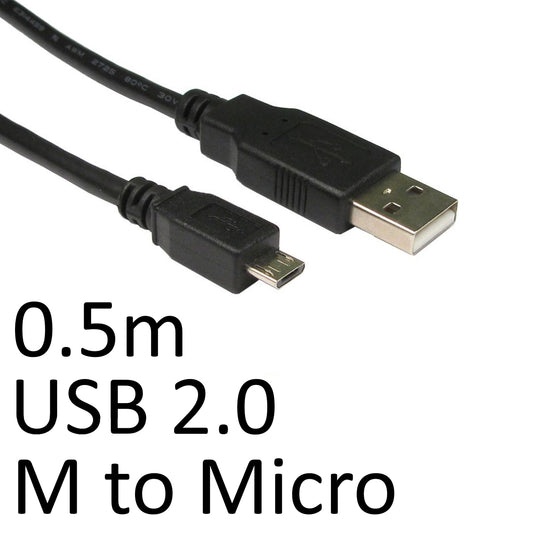 USB 2.0 A (M) to USB 2.0 Micro B (M) 0.5m Black OEM Data Cable - PC Gear UK
