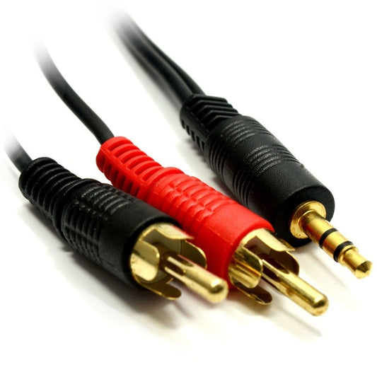 3.5mm (M) Stereo Jack to 2 x RCA Plug (M + M) 2m Black OEM Cable - PC Gear UK