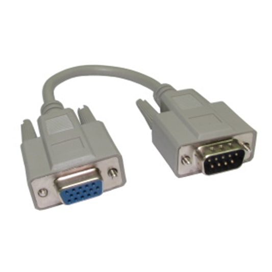 VGA 9-Pin Male to SVGA HD15 Female Connector Adapter - Nickel Connectors, Gold-Flashed Pins, 21cm Length - PC Gear UK