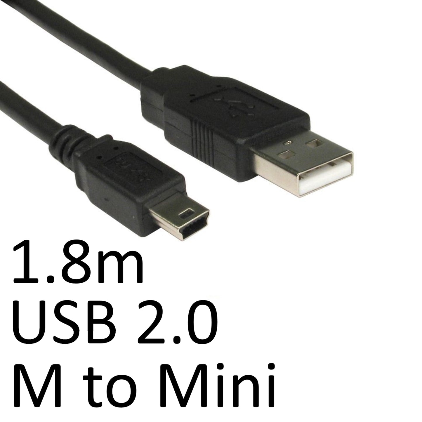USB 2.0 A (M) to USB 2.0 Mini B (M) 1.8m Black OEM Data Cable - PC Gear UK
