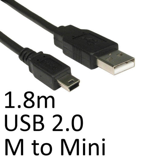 USB 2.0 A (M) to USB 2.0 Mini B (M) 1.8m Black OEM Data Cable - PC Gear UK