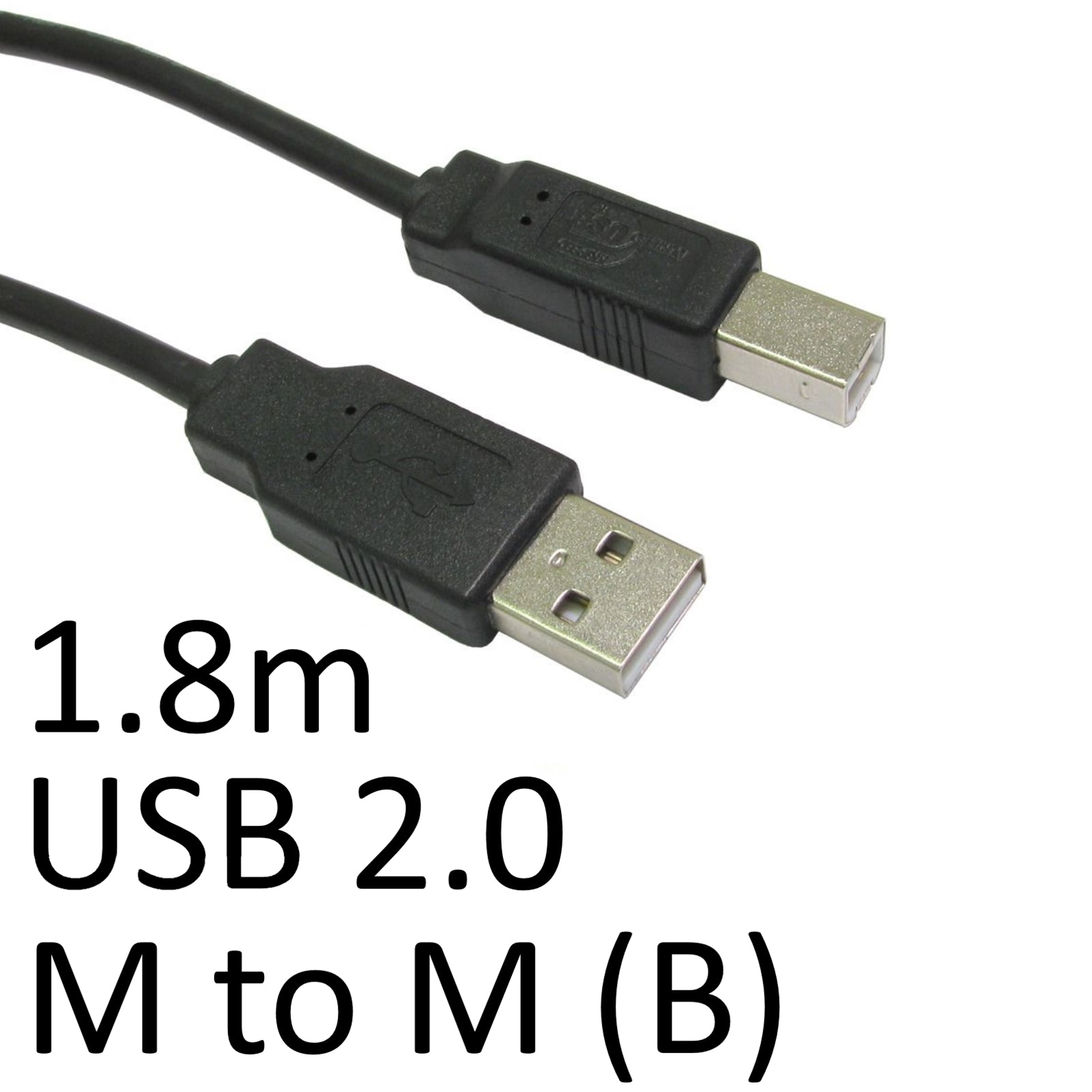 USB 2.0 A (M) to USB 2.0 B (M) 1.8m Black OEM Printer/Scanner Data Cable - PC Gear UK