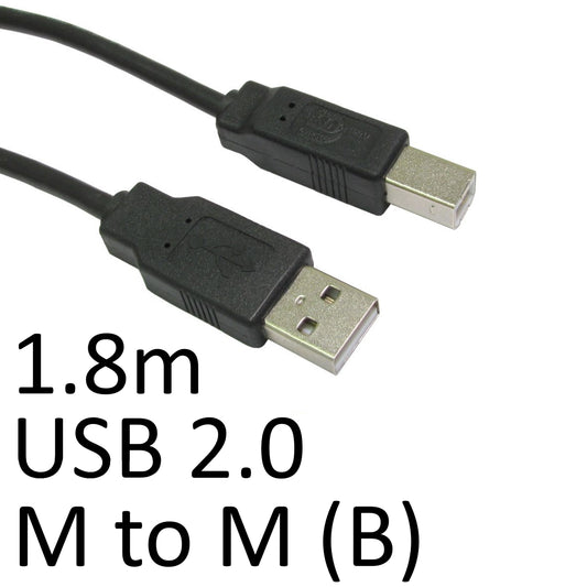 USB 2.0 A (M) to USB 2.0 B (M) 1.8m Black OEM Printer/Scanner Data Cable - PC Gear UK