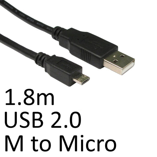 USB 2.0 A (M) to USB 2.0 Micro B (M) 1.8m Black OEM Data Cable - PC Gear UK