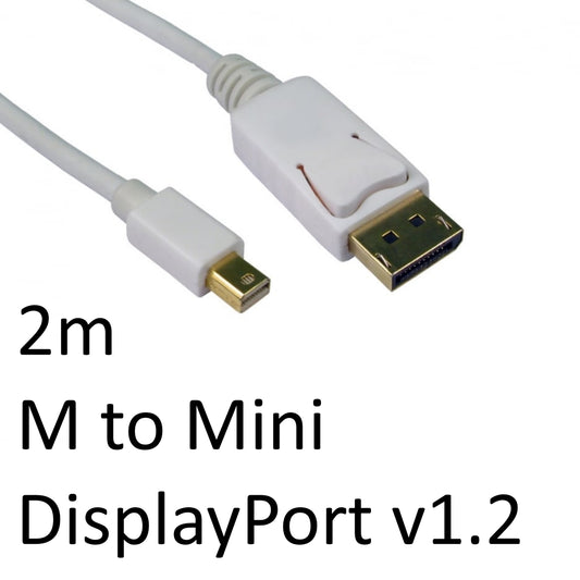 DisplayPort 1.2 (M) to Mini DisplayPort 1.2 (M) 2m White OEM Display Cable - PC Gear UK