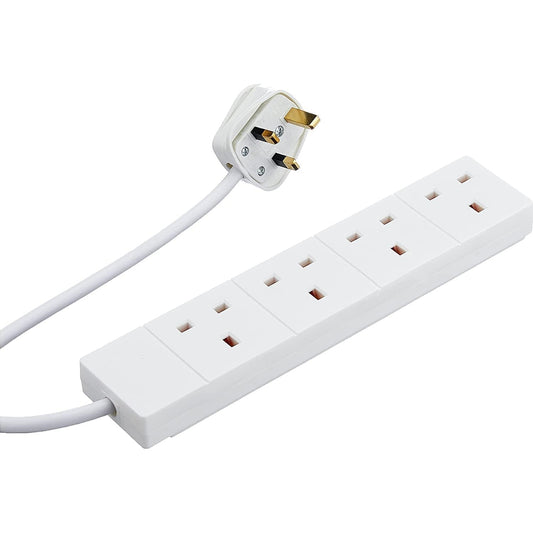 2m 4 Gang UK Mains Extension - White - PC Gear UK