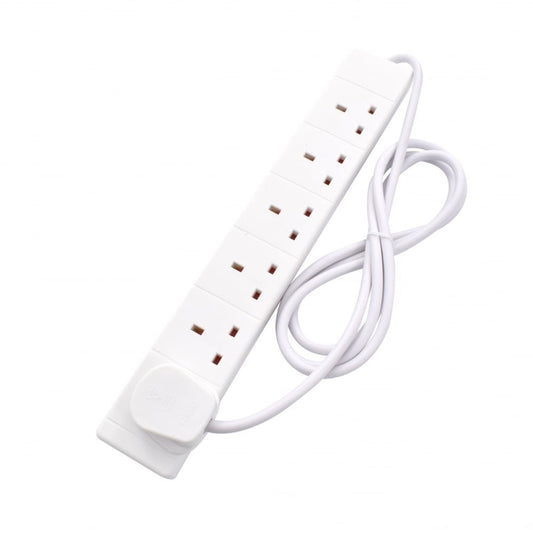 2m 6 Gang UK Mains Extension - White - PC Gear UK