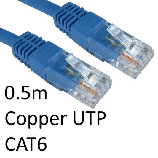 RJ45 (M) to RJ45 (M) CAT6 0.5m Blue OEM Moulded Boot Copper UTP Network Cable - PC Gear UK